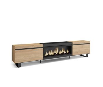 Mueble tv | televisión | muebles de salón, almacenaje | 267x57x35 cm | para tv gran formato | chimenea eléctrica xxl | diseño industrial | estilo moderno | roble y negro