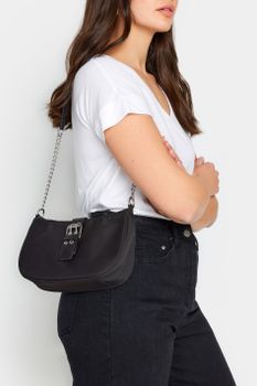 Bolso Negro De Hombro Detalle De Hebilla Frontal