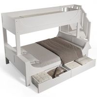 litera infantil blanca con cajones y escalera cama litera 90x200 y 140x200 madera maciza