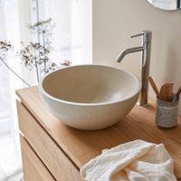 lavabo redondo de terrazo color crema   36 cm