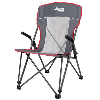 Silla Plegable Camping Antivuelco con Reposabrazos Removibles, 59x68x97 Cm, Gris