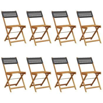 Pack 8 Uds Sillas De Jardín | Silla De Exterior | Sillón Plegables Madera Maciza Y Ratán Pe Negro