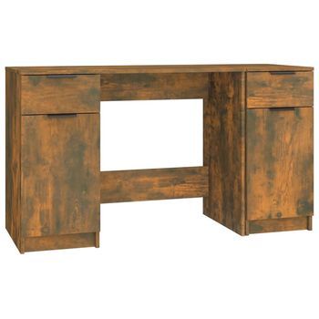 Mesa De Escritorio | Escritorio De Despacho | Escritorio Con Armario Lateral Contrachapada Roble Ahumado