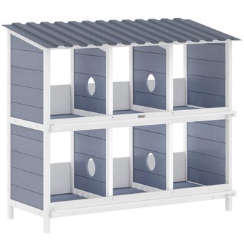 PawHut Nido de puesta para gallinas, nido elevado de madera con 6 compartimentos y 4 perchas para establo de pequeños animales 102 x 50 x 91 cm, Gris