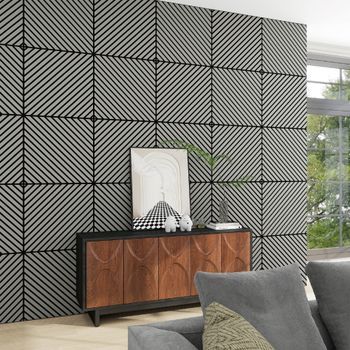 Set De 8 Paneles Acústicos Vang 3d 2,88 M² Lamas Diagonales - Roble Gris Claro [neu.holz]