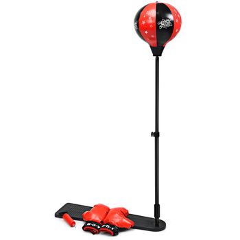 Costway Equipo de Boxeo con Altura Regulable Bomba Manual y Guantes de Boxeo para Niños Negro y Rojo 66 x 18,5 x 85-130 cm
