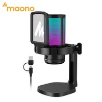microfono usb para juegos maono dgm20 para pc con luz rgb reduccion de ruido control de ganancia con funcion tap-to-mute para streaming en discord y podcasts