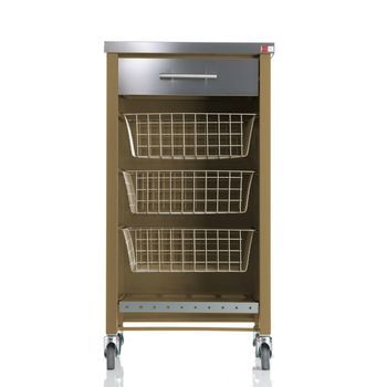 Carrito De Cocina Con Ruedas Chelsea – Encimera De Acero Inoxidable, 3 Cestas, Cajón Y Botellero,,arena