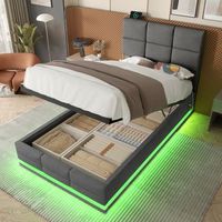 cama tapizada de terciopelo cabecera ajustable iluminacion led puertos usbtype-c elevacion hidraulica gran almacenamiento 90x200 cm gris