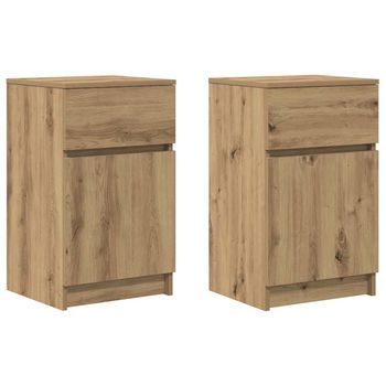 Pack 2 Uds Mesillas Noche | Mesita De Noche Madera Ingeniería Roble Artisian 39x35x65cm