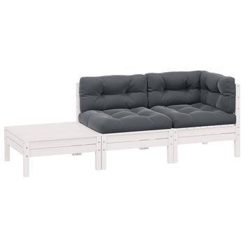 Conjunto De Muebles De Jardín 3 Uds | Mesa Y Sillas Y Cojines Blanco Madera Pino