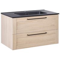mueble de bano con lavabo de madera sintetica con almacenaje 80 x 47 cm marron claro tarija