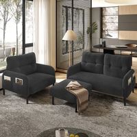 canape de 2 plazas acolchado con respaldo alto bolsillos laterales patas de metal terciopelo acanalado comodo soporte para salon o oficina en casa