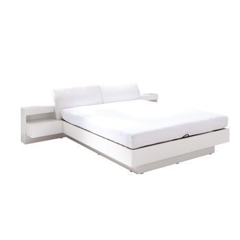 Cama Renato 160x200 Con Somier Y Mesitas De Noche Con Led Integrados Color Blanco
