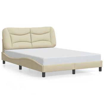 Cama Matrimonial | Cama Para Adultos | Estructura De Cama Con Luces Led Tela Crema 140x190 Cm Cfw710865