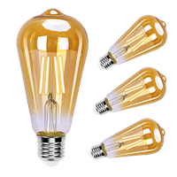 aigostar st64 bombilla edison estilo vintage bombilla led e27 casquillo gordo 8w equivalente a 60w bombilla de filamento led blanco calido 2200k angulo de haz 280 no regulable pack 4 uds