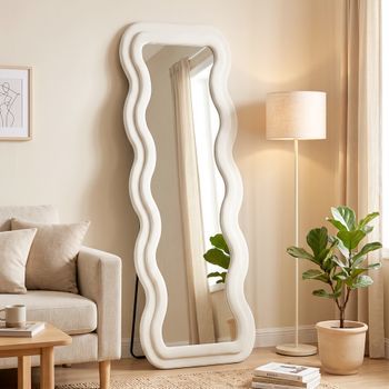Espejo Cuerpo Entero De Mdf Vidrio Templado Homcom 160x60 Cm - Crema