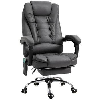 Vinsetto Silla de oficina masaje calefacción altura ajustable respaldo inclinable reposapiés + cojín lumbares integrados   Aosom España