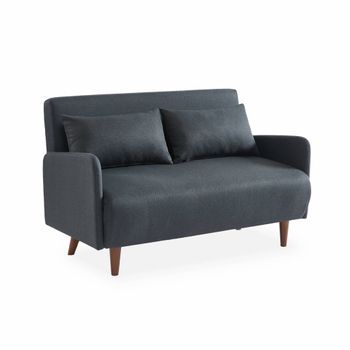 Sofá Cama Con Patas De Madera De 2 Plazas, Gris Oscuro