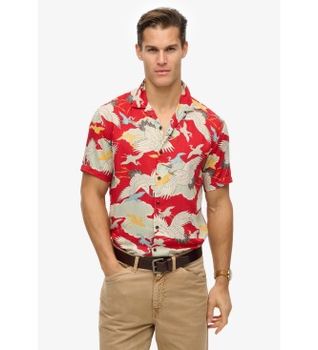 Superdry para hombre. M4010945A Camisa hawaiana Merchant Store rojo (L), Casual, Modal, Manga corta