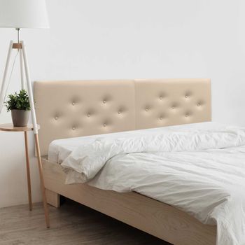 Dhome Cabecero De Polipiel Con 3 Hileras Intercaladas De Botones Cabezal Tapizado Cama Lujo (beige, 180cm (2 Piezas))