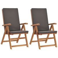 sillas de jardin reclinables y cojines 2 uds  silla de exterior  sillon teca maciza gris