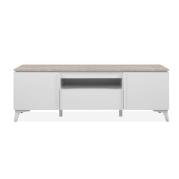 Mueble tv con 2 puertas, 1 cajón y 1 nicho travertino y blanco l150cm