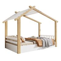 cama de madera tipo cabana - cama infantil 90x190cm - somier estable - blanco  natural