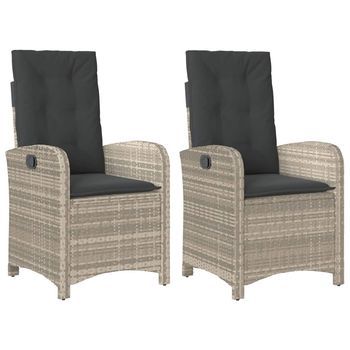 Pack 2 Uds Sillones Reclinables De Jardín | Silla De Jardín | Silla De Exterior Con Cojines Gris Ratán Pe