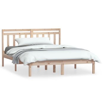 Cama Matrimonial | Cama Para Adultos | Estructura De Cama Doble De Madera Maciza 135x190 Cm
