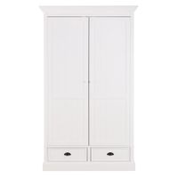armario de 2 puertas y 2 cajones de abeto y mdf blanco de 114 cm