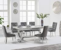 haven 200cm grey marble table with talia velvet chairs - grey 6 chairs