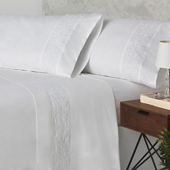 Juego De Sábanas 100% Algodón 200 Hilos Diseño Clásico 180 X 190/200 Cm - Blanco - Burrito Blanco