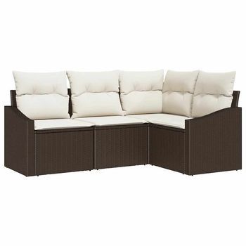 Juego De Sofá Con Cojín 4 Piezas | Mueble De Jardín Marrón Ratán Sintético
