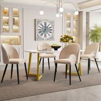 conjunto de mesa y 4 sillas - mueble para comedor - mdf y terciopelo - beige 117x68x75cm