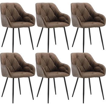 Set 6 Sillas De Comedor Vintage De Piel Sintética Patas De Metal Sillas De Cocina Con Respaldo Y Reposabrazos Sillas Para Sala De Estar - Woltu