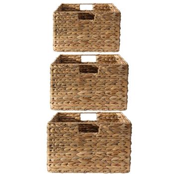 Cestas de jacinto de agua con estructura de metal marrón - Pack de 3