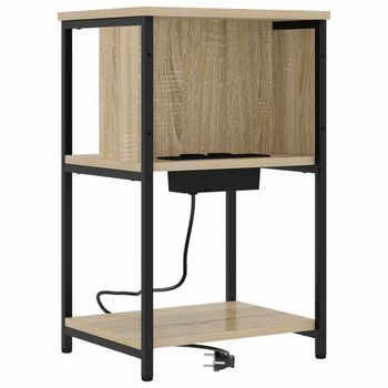 Mesita De Noche - Mueble De Dormitorio - Madera Y Acero - Roble Sonoma (38x31x61cm)