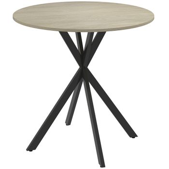HOMCOM Mesa de comedor redonda para 2 personas con tablero de aspecto madera y patas cruzadas de acero, Blanco Roble