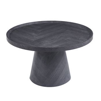 Mesa Baja Redonda Colección Carvela – Decoración Gris Oscuro – Borde Elevado – D80 X H47 Cm