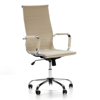 Sillón de oficina reclinable taupe, piel sintética, altura ajustable