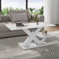 mesa de centro blanca rectangular de 100 x 48 x 45 cm con doble tablero y acabado brillante