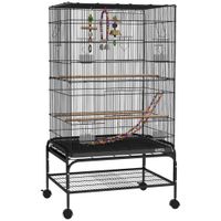 pawhut jaula para pajaros con zona de juegos ruedas bandeja extraible y estante 64x45x110 cm negro   aosom espana
