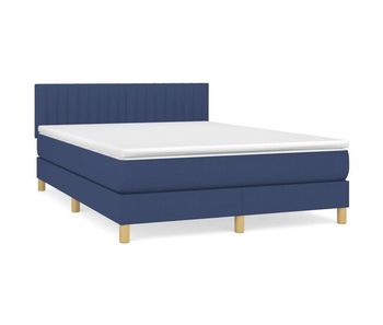 Cama box spring con colchón tela azul 140x200 cm rayas verticales