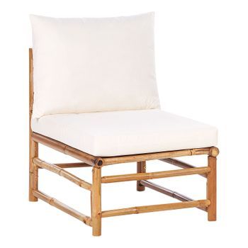 Sección Modular De Jardín Sin Reposabrazos De Bambú Acolchado Con Cojines Blanco Crema Cerreto