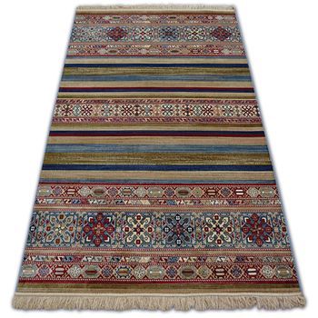 Alfombra De Jacquard Windsor 22890 Étnico Franjas Azul/burdeos 160x230 Cm