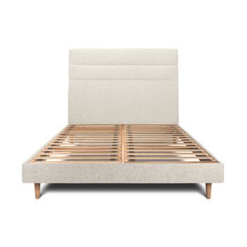 Cama De 90x200 Cm Con Cabecero De Línea - Tejido Lienzo Mate