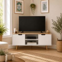 mueble tv esquinero 115cm efecto roble y blanco