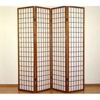 biombo de 4 paneles en madera marron y papel de arroz 175x176cm par06043