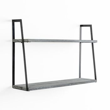 Estantería de pared de 2 niveles gris, madera de paulownia